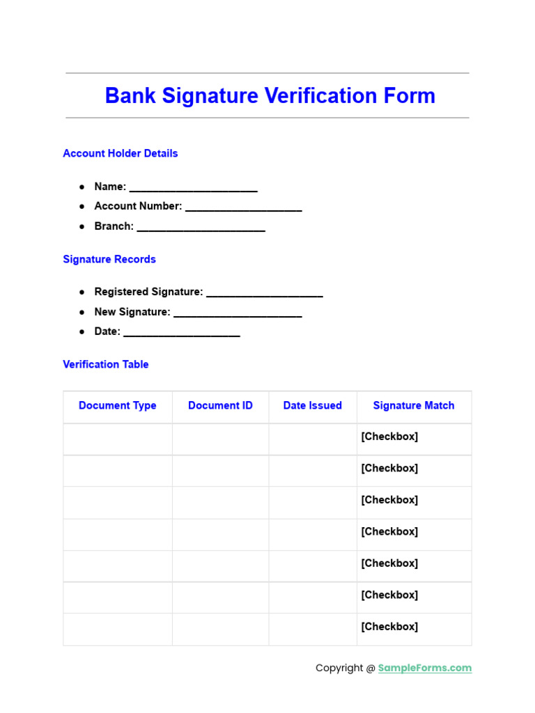 Bank Signature Verification Form | PDF