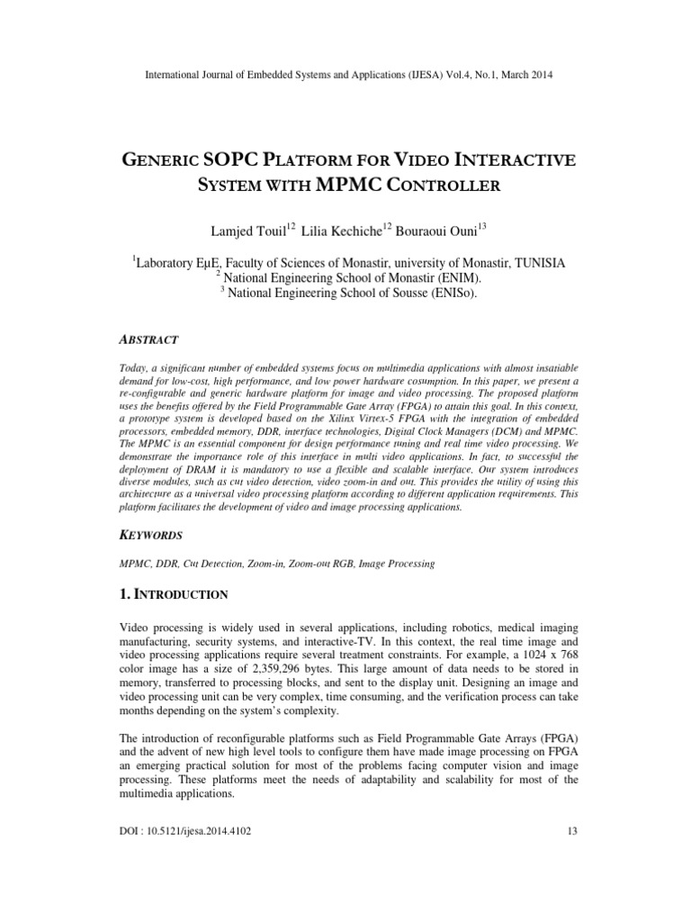 Generic SOPC for Video Processing Systems | PDF | Field Programmable ...