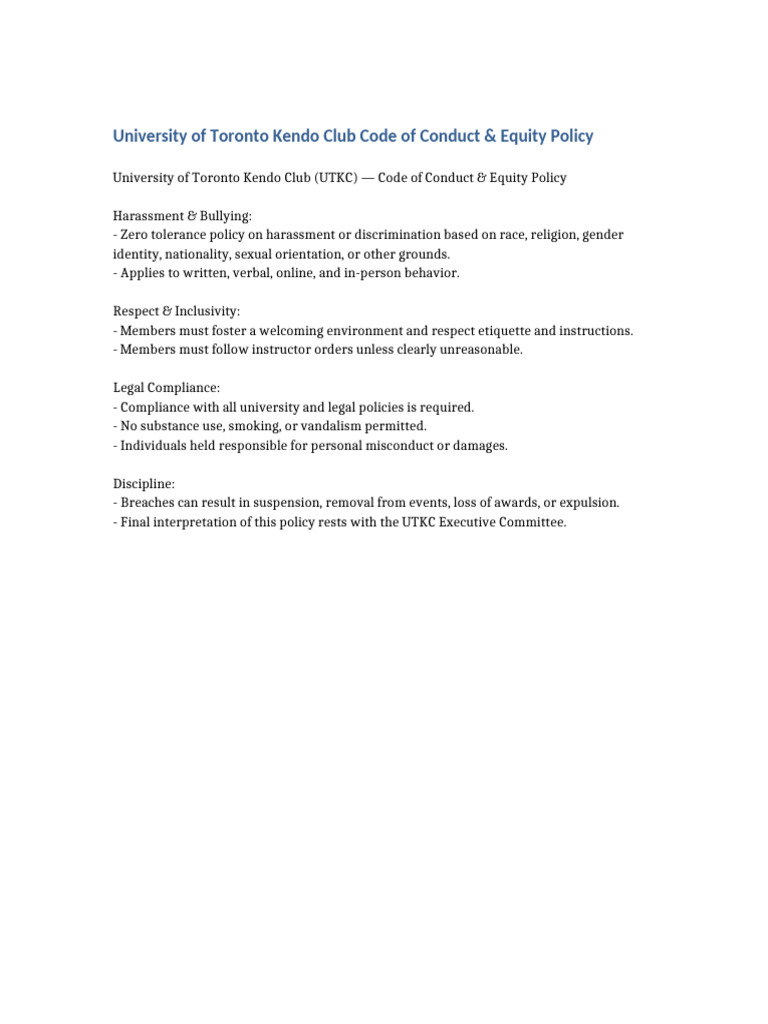 UToronto KendoClub CodeOfConduct | PDF