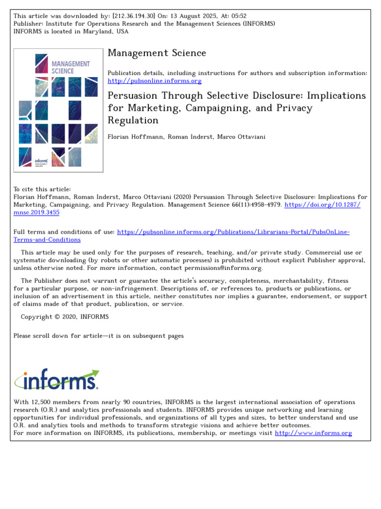 Selective Disclosure in Marketing Strategies | PDF | Privacy | Information
