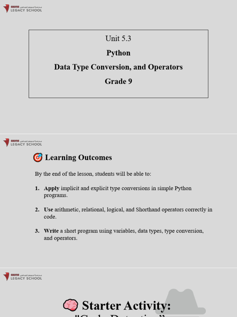 Python Type Conversion & Operators Guide | PDF | Data Type | Computer ...