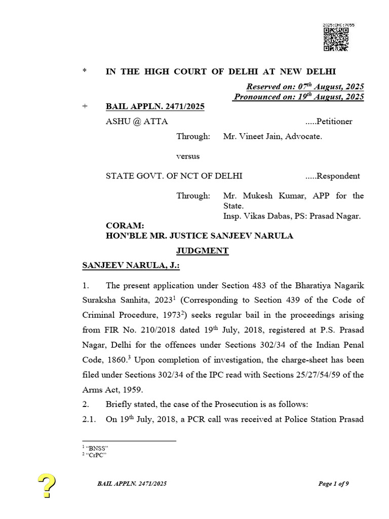 Delhi High Court Bail Application 2025 | PDF | Bail | Misconduct