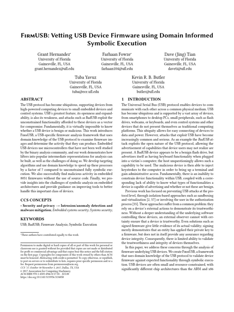 FirmUSB: Analyzing USB Firmware Security | PDF | Usb | Microcontroller