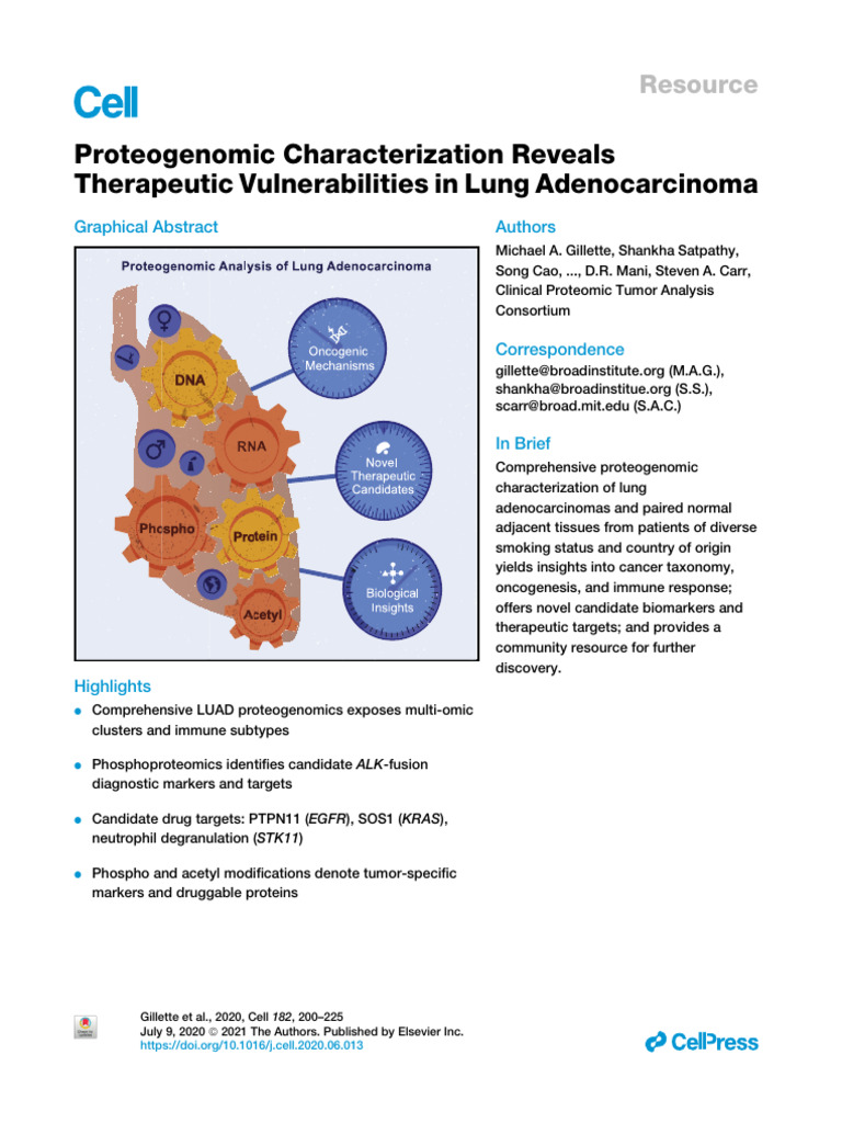 Proteogenomic Insights in Lung Cancer | PDF | Proteomics | Biotechnology