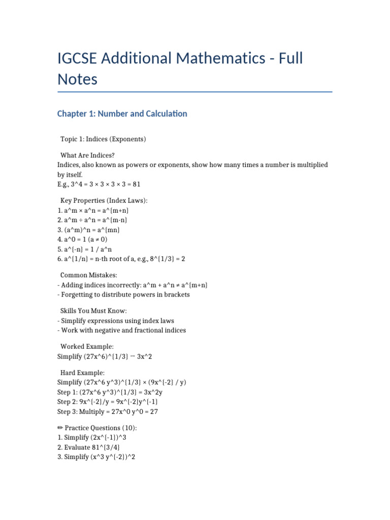 IGCSE Additional Maths Notes | PDF