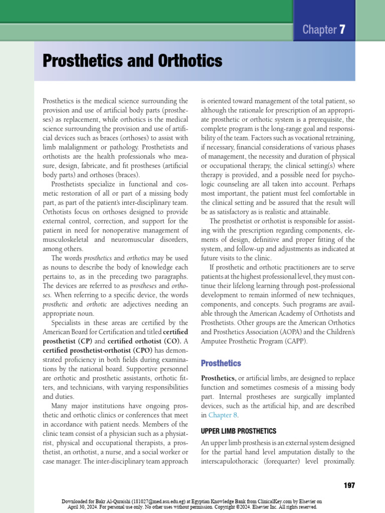 Overview of Prosthetics and Orthotics | PDF | Prosthesis | Anatomical ...