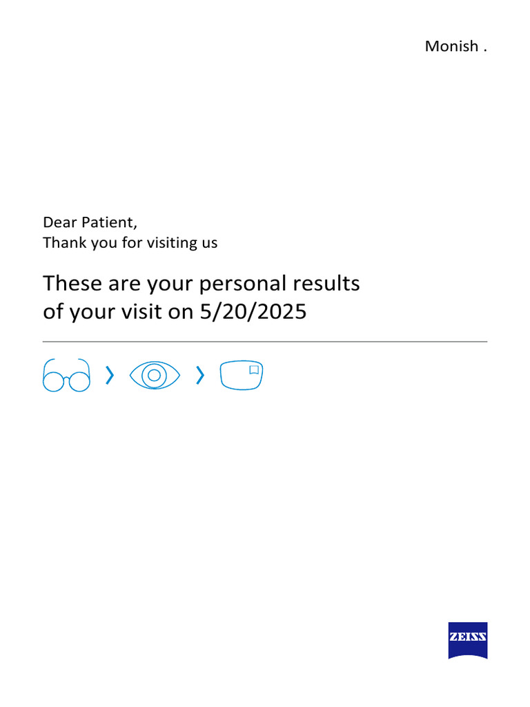 Eyeglasses Prescription Results for Monish | PDF