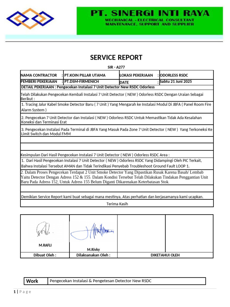 Service Report Pengecekan Detector RSDC Kpu | PDF