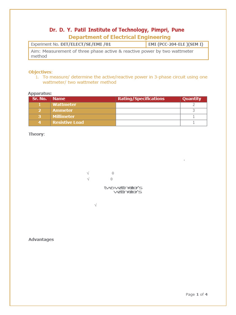 3-Phase Power Measurement Lab Manual | PDF | Ac Power | Physical Quantities