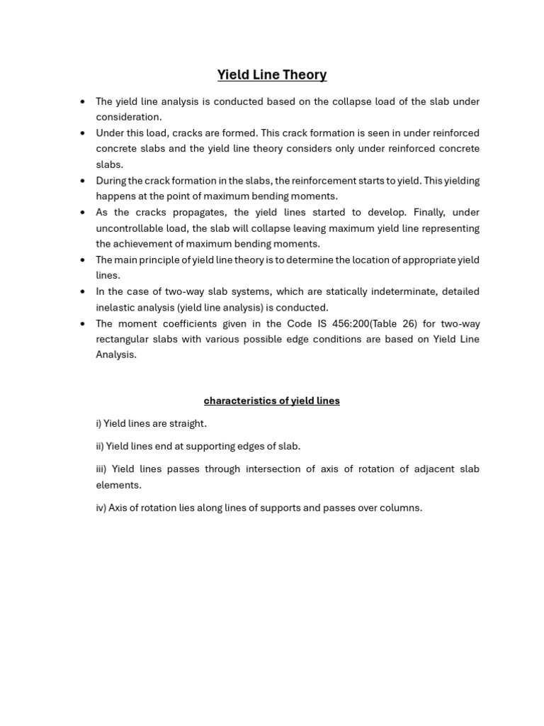 Yield Line Theory: Characteristics of Yield Lines | PDF