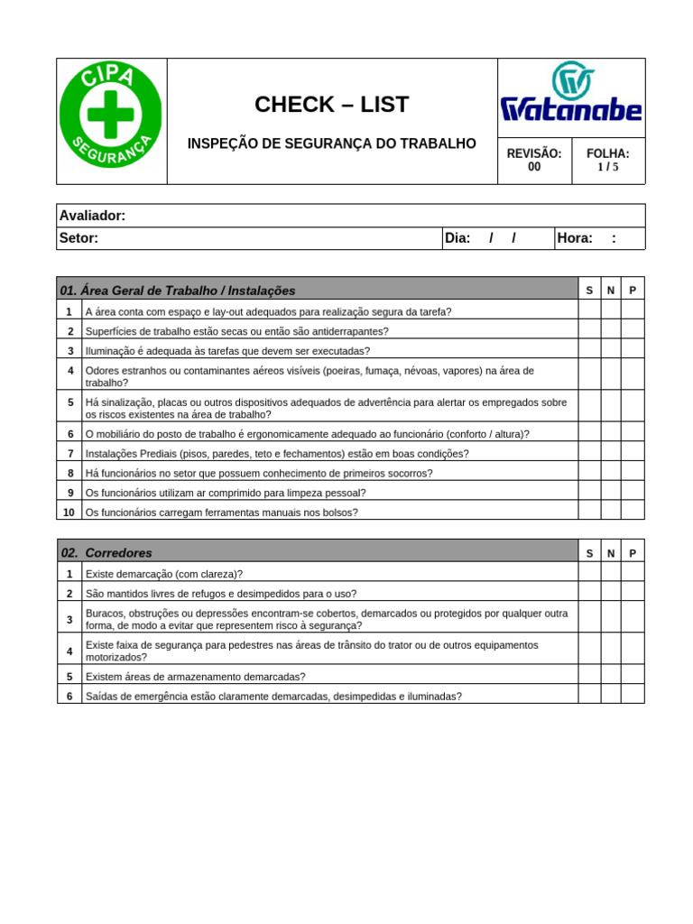 Checklist de Inspeção de Segurança do Trabalho | PDF