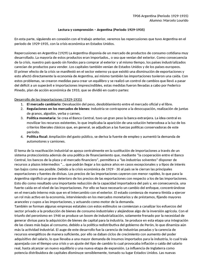 Crisis de 1929 y su Impacto en Argentina | PDF | Gran depresion ...