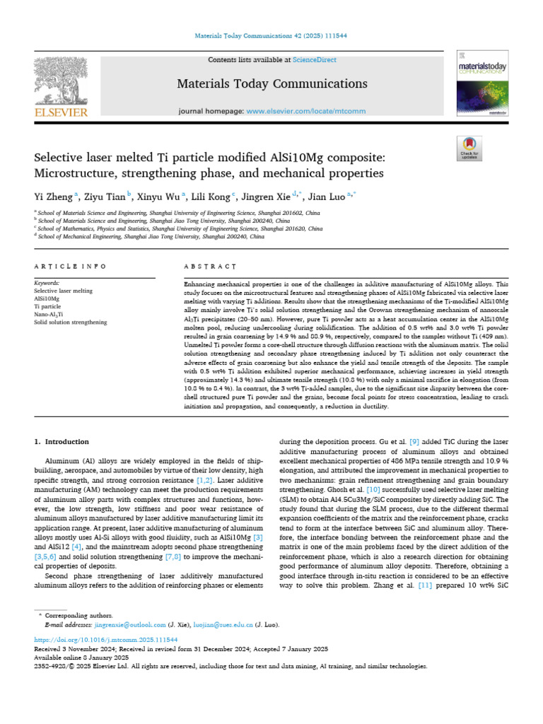Ti-Enhanced AlSi10Mg for Additive Manufacturing | PDF | Strength Of ...