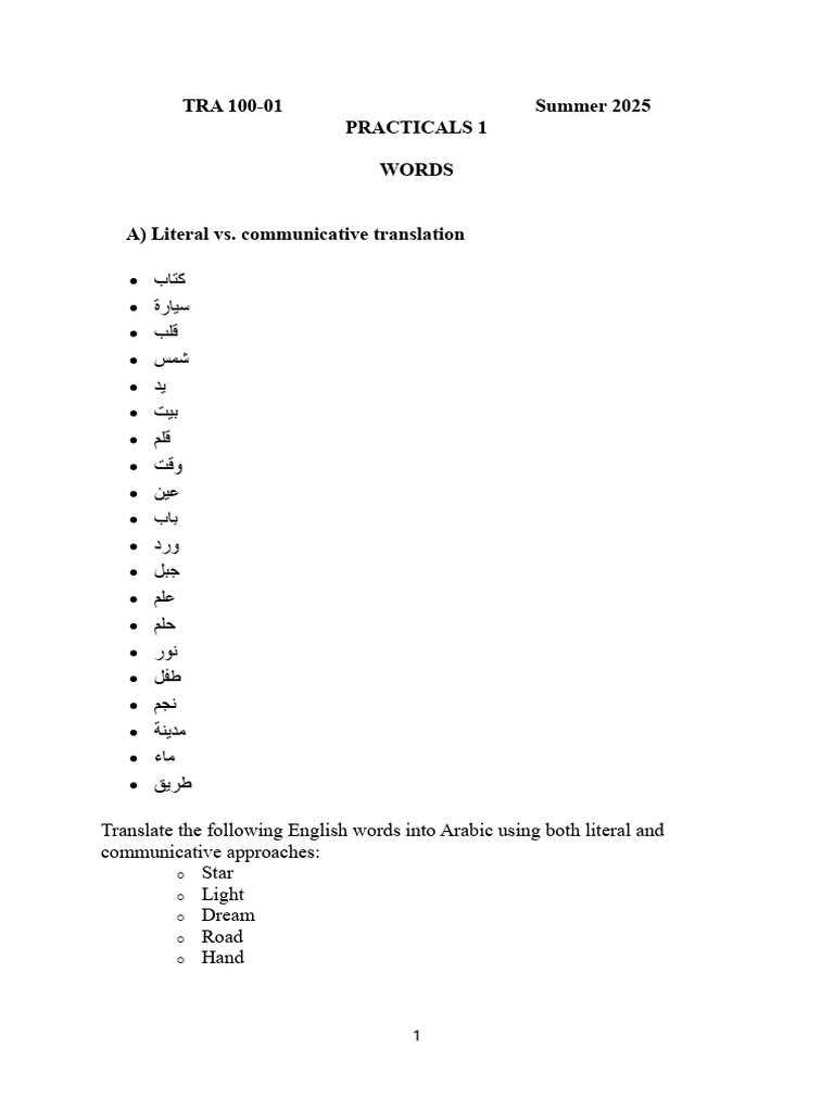 Practicals 1 Words 1 Lit Com Den Con | PDF