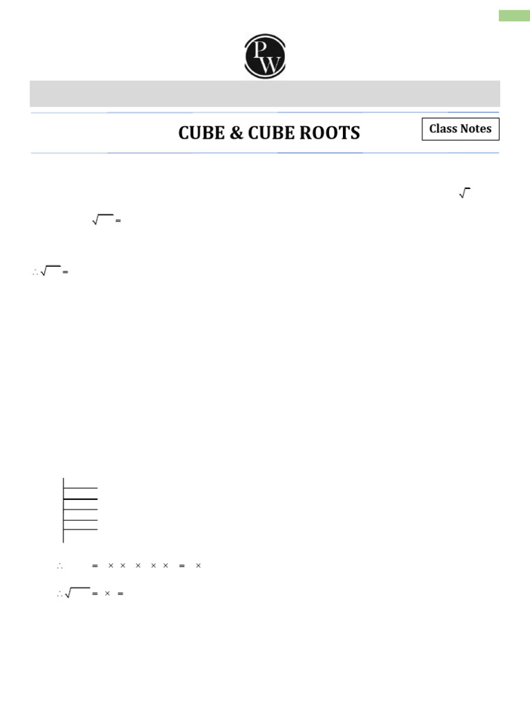 Cube and Cube Roots - Short Notes Mathematics | PDF | Mathematical ...