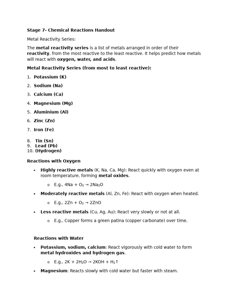 Metal Reactivity and Chemical Reactions | PDF | Magnesium | Chemical ...