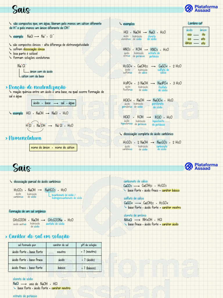 Formação e Características dos Sais | PDF | Cloro | Sal (Química)