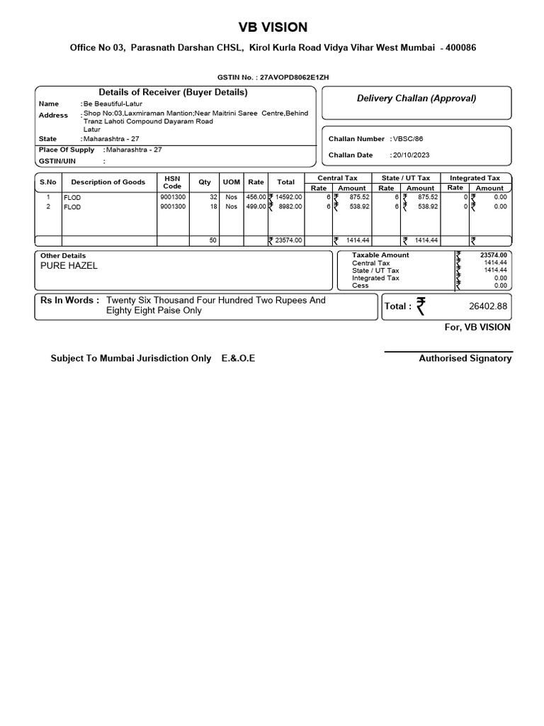 GST Invoice for VB Vision, Latur | PDF