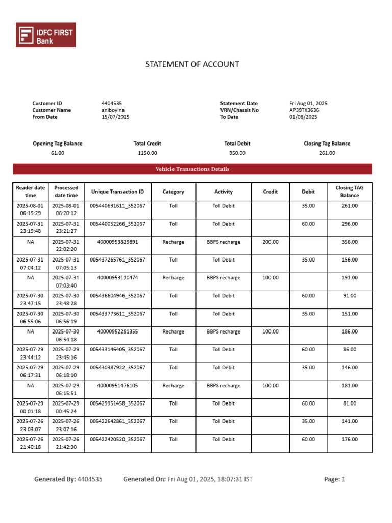 Vehicle Account Statement 2025 | PDF | Debits And Credits | Financial ...