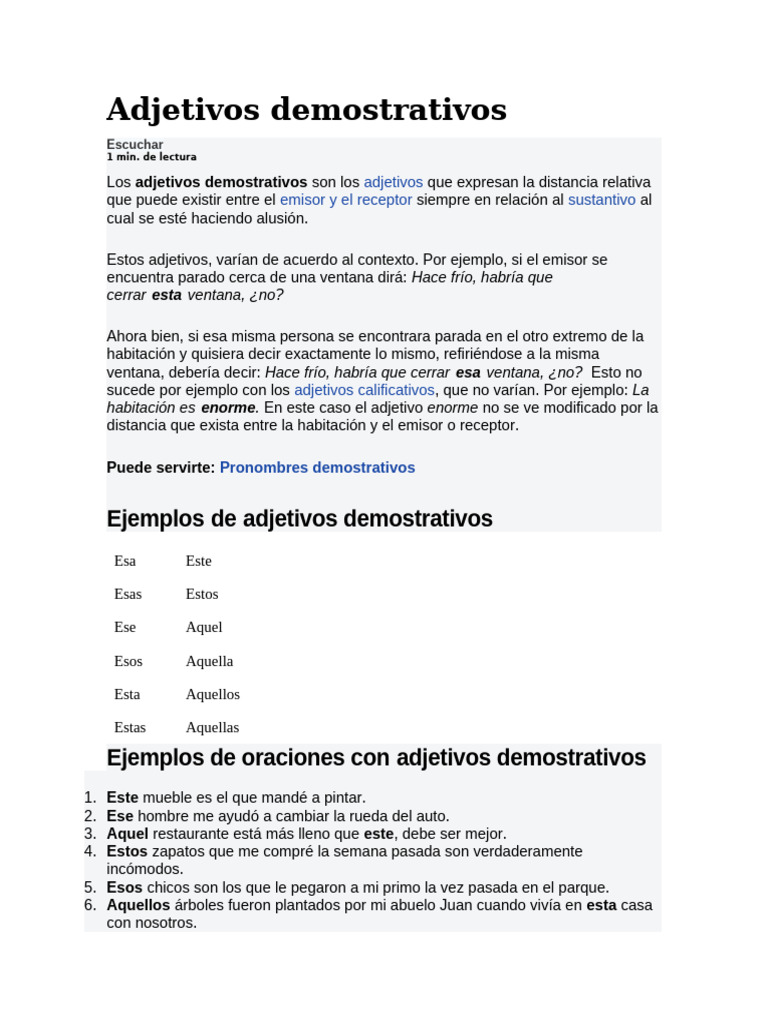 Ejercicios de Adjetivos Demostrativos | PDF