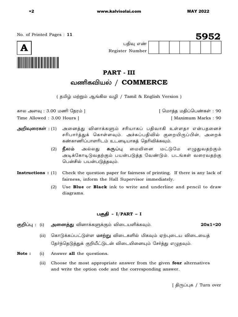 12th Commerce Question Paper 2022 | PDF | Financial Economics | Private ...