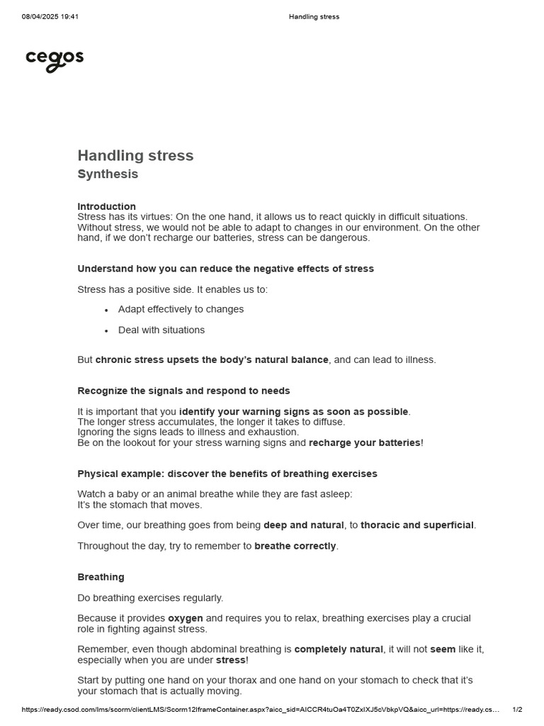 Effective Stress Management Techniques | PDF | Stress (Biology) | Breathing