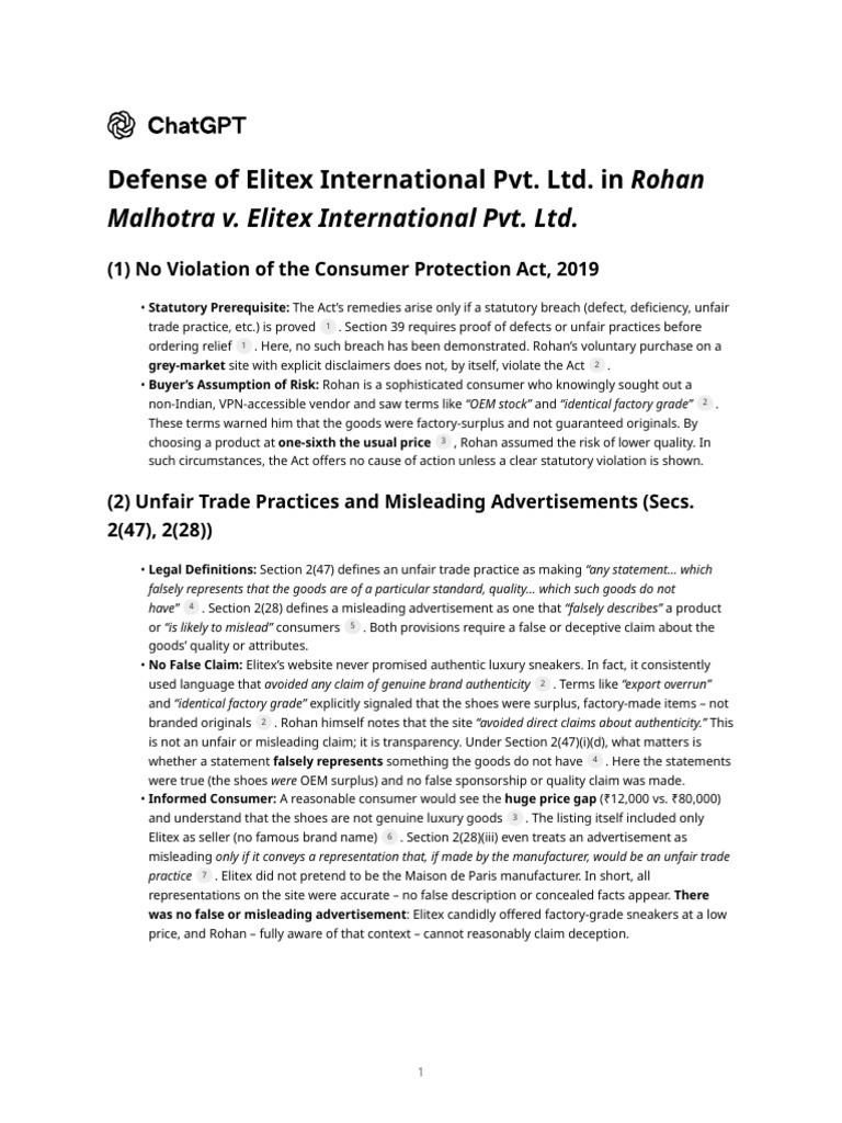 Elitex Defense in Consumer Case Analysis | PDF | Damages | False ...