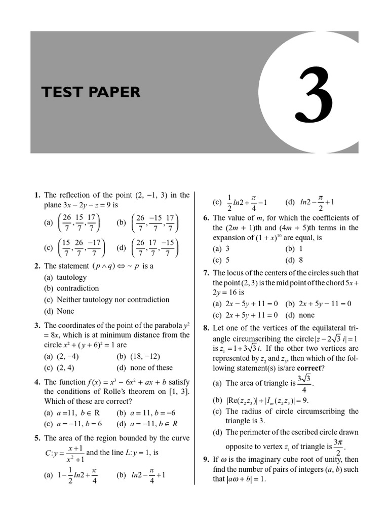 Advanced Mathematics Test Paper | PDF | Circle | Area