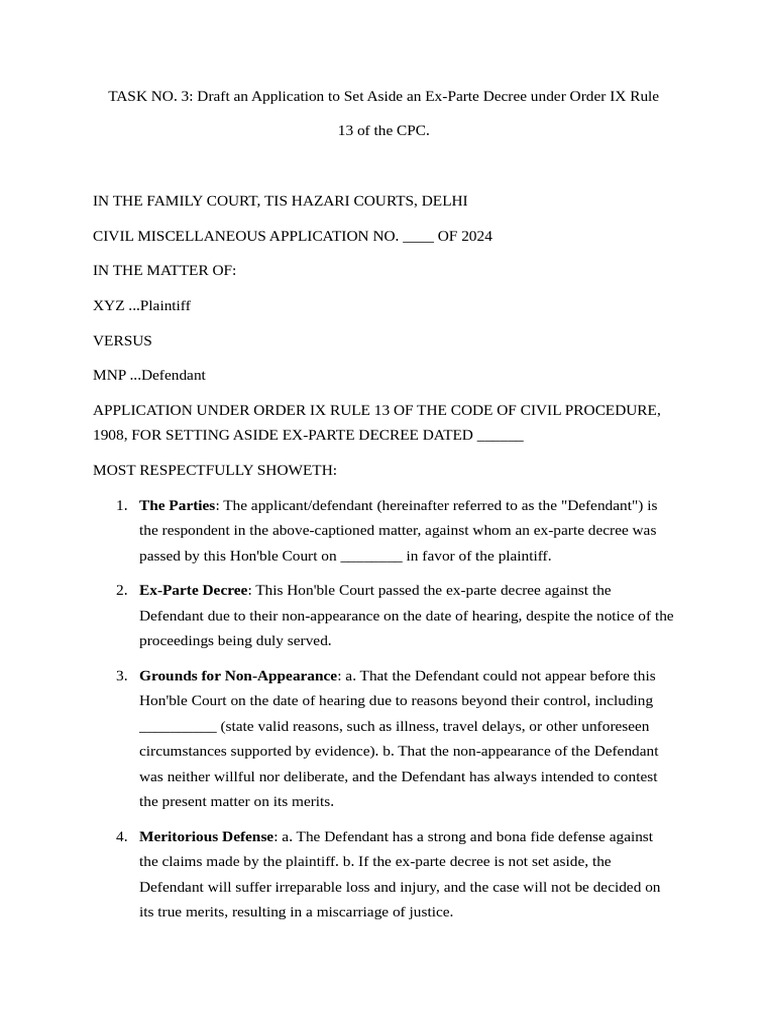 Set Aside Ex-Parte Decree Application | PDF | Ex Parte | Legal Procedure