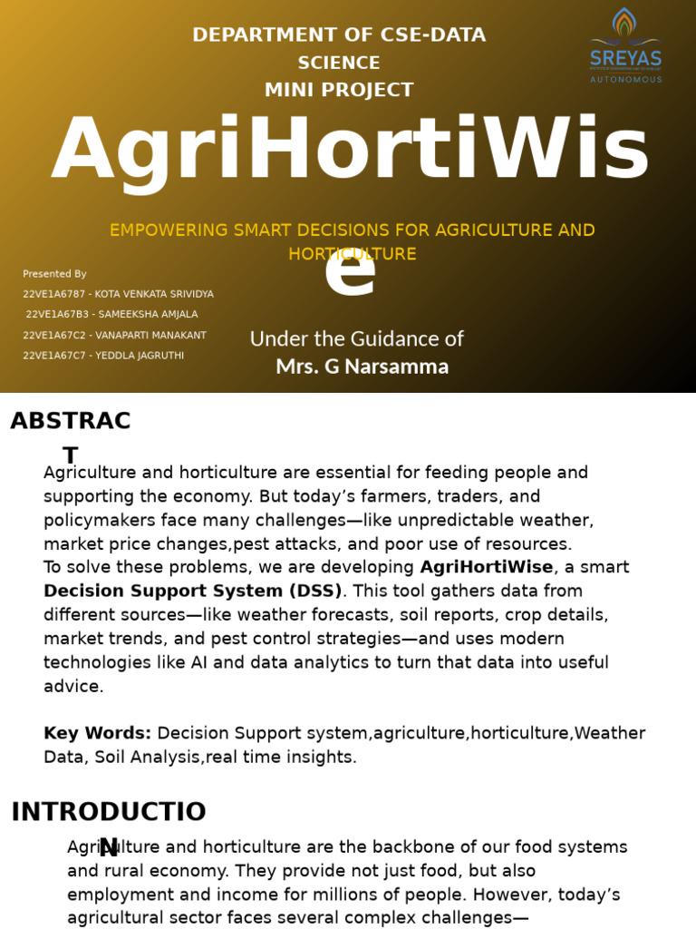 AgriHortiWise: Smart DSS for Farmers | PDF | Agriculture | Analytics