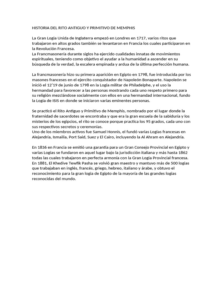 Historia del Rito Antiguo de Memphis | PDF