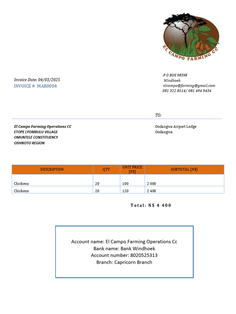 Invoice for El Campo Farming Operations | PDF