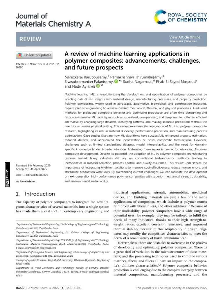 Machine Learning in Polymer Composites | PDF | Machine Learning ...