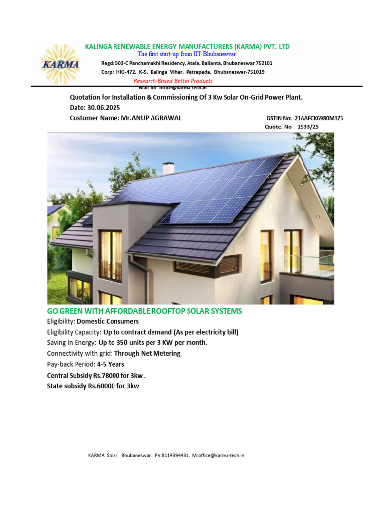 3 KW Solar On-Grid System Quotation | PDF | Solar Panel | Electrical ...