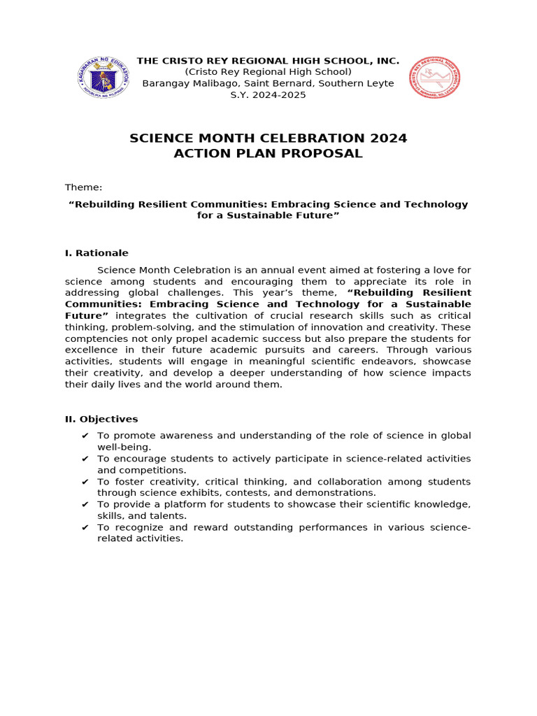 Science Club Action Plan Proposal Sy 2024 2025 | PDF | Science | Creativity