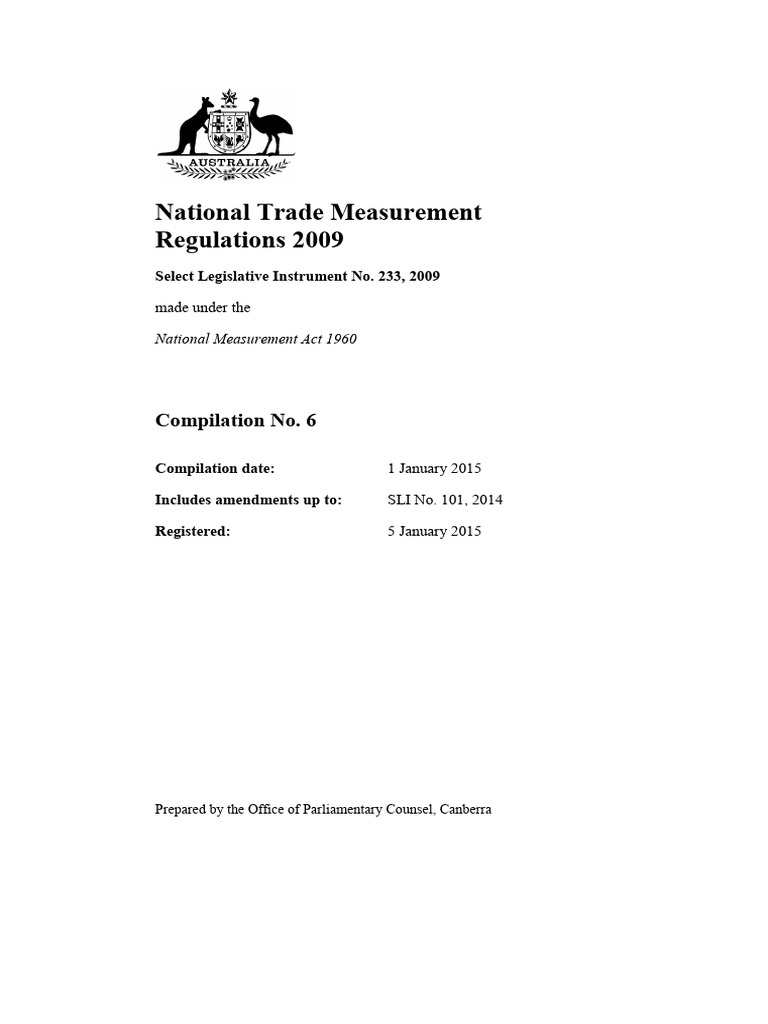 National Trade Measurement Regulations 2009 | PDF | License | Measurement