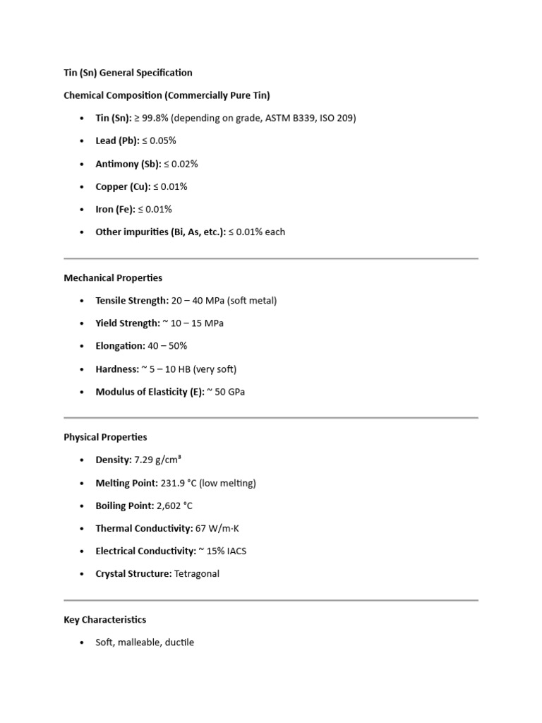 Tin Specification | PDF