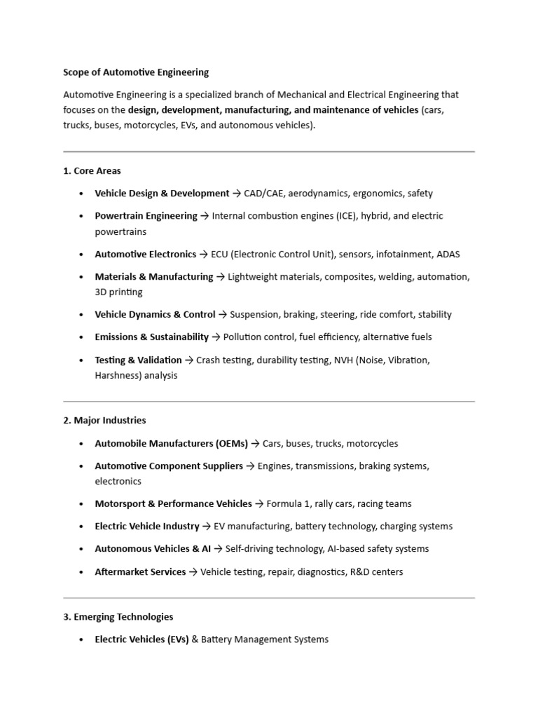 Automotive Engineering Scope | PDF | Electric Vehicle | Car
