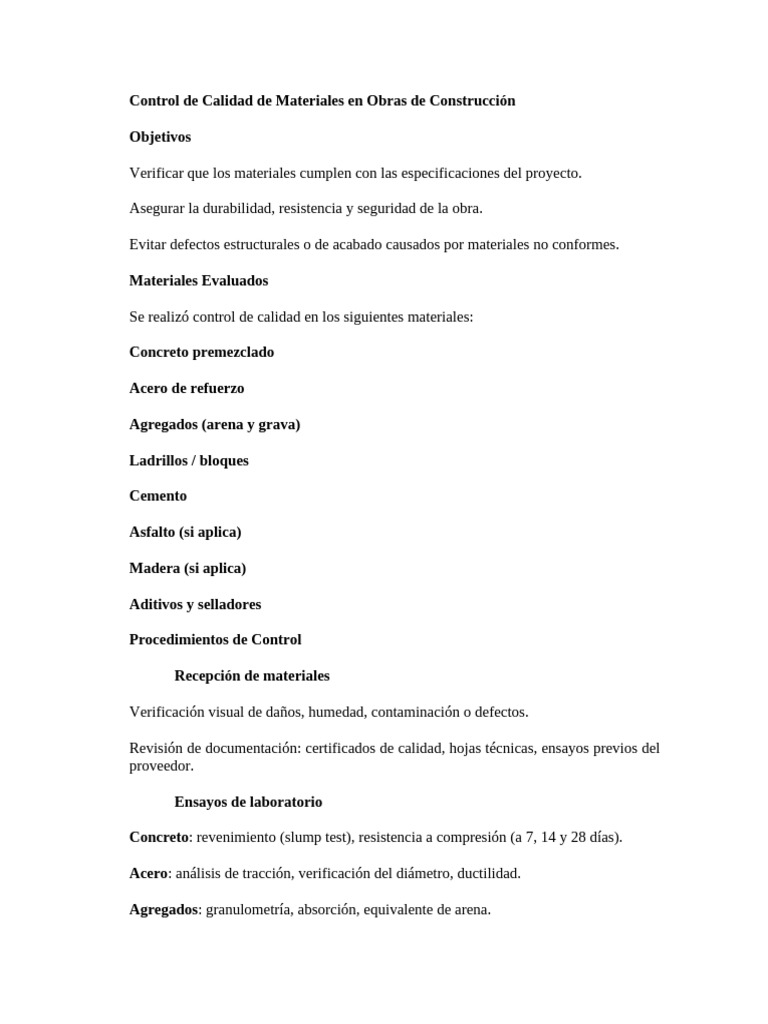 Control de Calidad en Materiales de Construcción | PDF | Hormigón | Acero