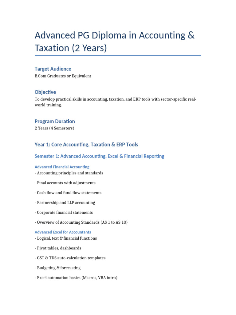 Advanced PG Diploma in Accounting & Taxation | PDF
