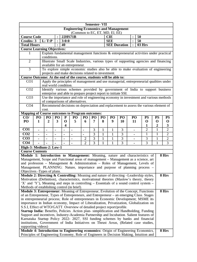 Engineering Economics and Management Course | PDF | Programmable Logic ...