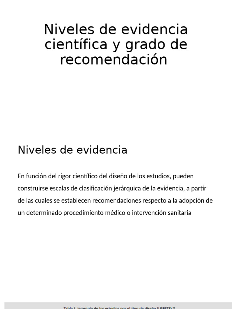 Niveles y grados de evidencia científica | PDF