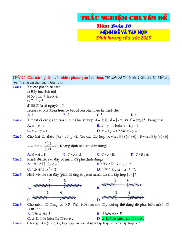 Đề de 01 Menh de Tap Hop Form 2025 | PDF