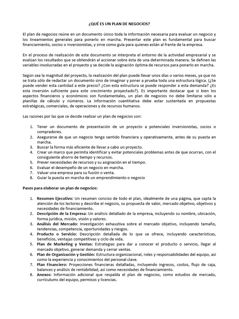 PlAN DE NEGOCIO | PDF | Plan de negocios | Business