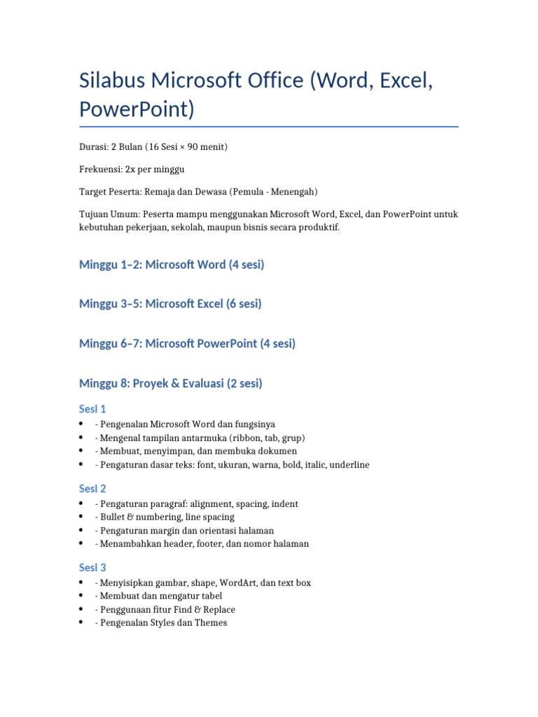 Kursus Microsoft Office 2 Bulan untuk Pemula | PDF