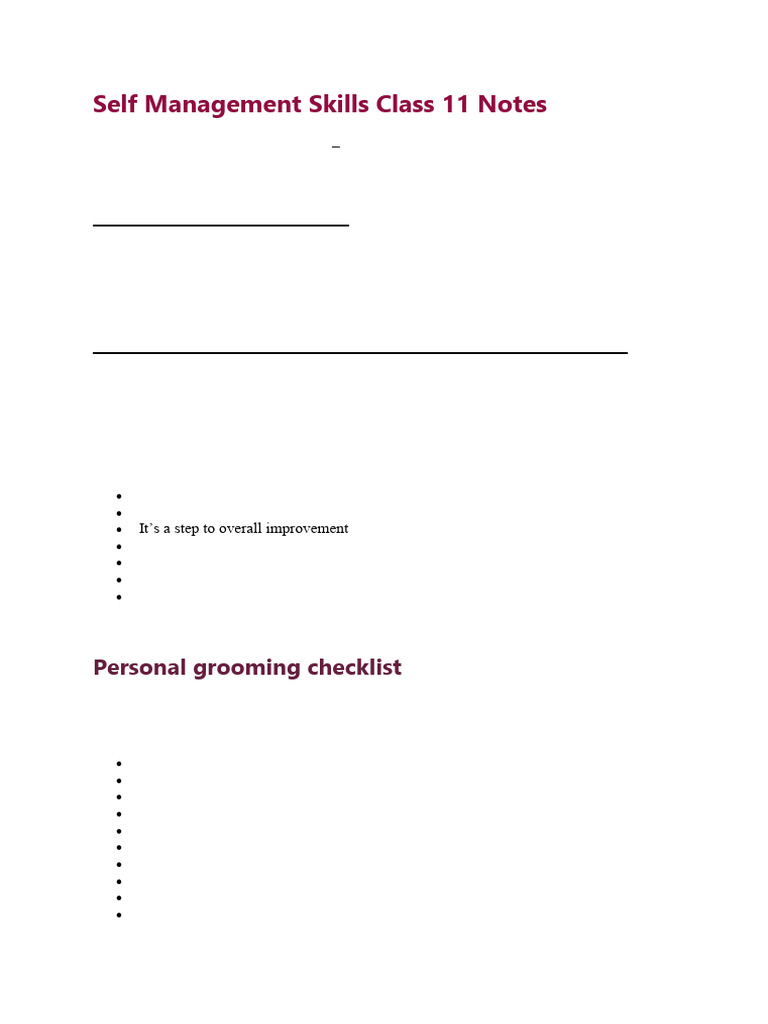 Class 11 It Chapter 2 Self Management Skills Notes | PDF | Goal | Time ...