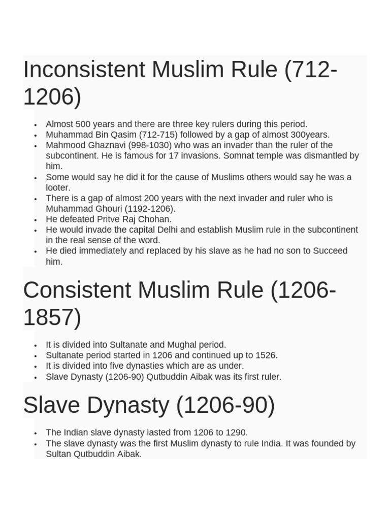 Overview of Muslim Rule in India (712-1857) | PDF