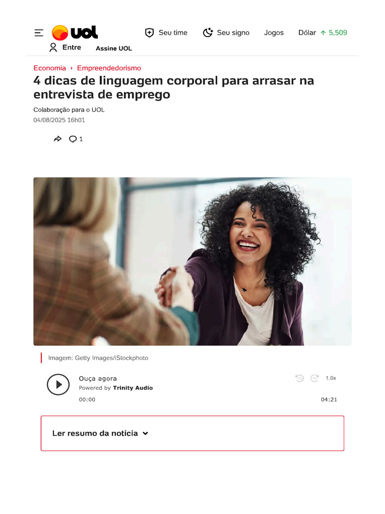 4 Dicas de Linguagem Corporal para Arrasar Na Entrevista de Emprego | PDF