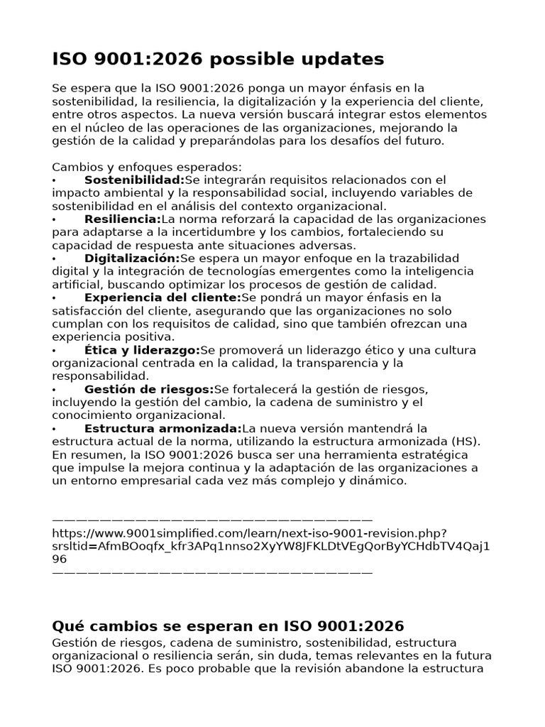 Cambios Clave en ISO 9001:2026 | PDF | Sustentabilidad | Gestión de la ...