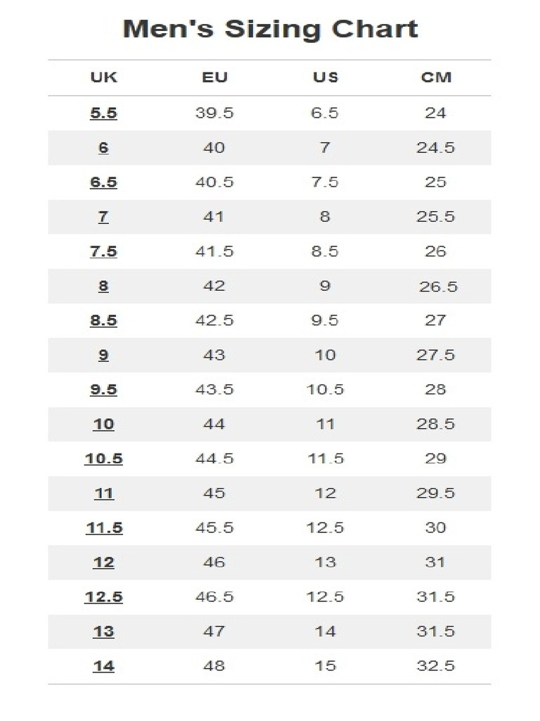 Amazon's Shoes Size Chart | PDF